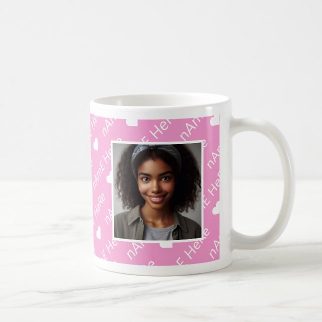 Personalized Elegant Photo Newspaper Style Pink  Coffee Mug (Right)