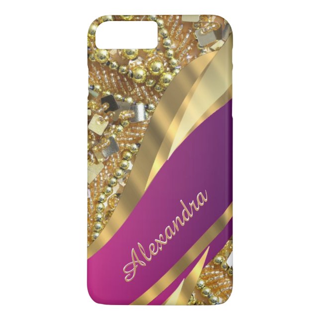 Personalized elegant pink and gold bling Case-Mate iPhone case (Back)