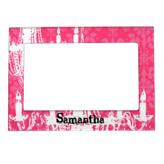 Personalized Elegant Pink and White Chandelier Magnetic Frame