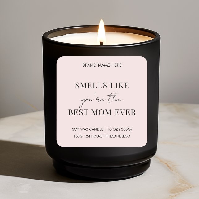 Personalized Elegant Pink Best Mom Ever Candle Square Sticker (Creator Uploaded)
