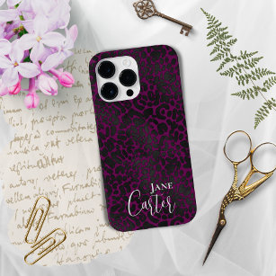 Personalized Elegant Pink Black Leopard Case-Mate iPhone 14 Pro Max Case