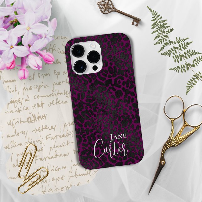 Personalized Elegant Pink Black Leopard Case-Mate iPhone Case (Creator Uploaded)