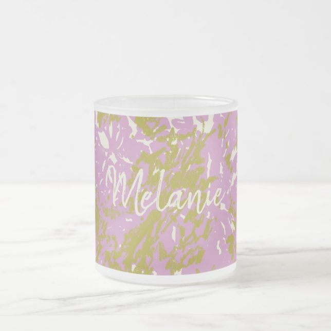 Personalized Elegant Pink Botanical Design   Frosted Glass Coffee Mug (Center)