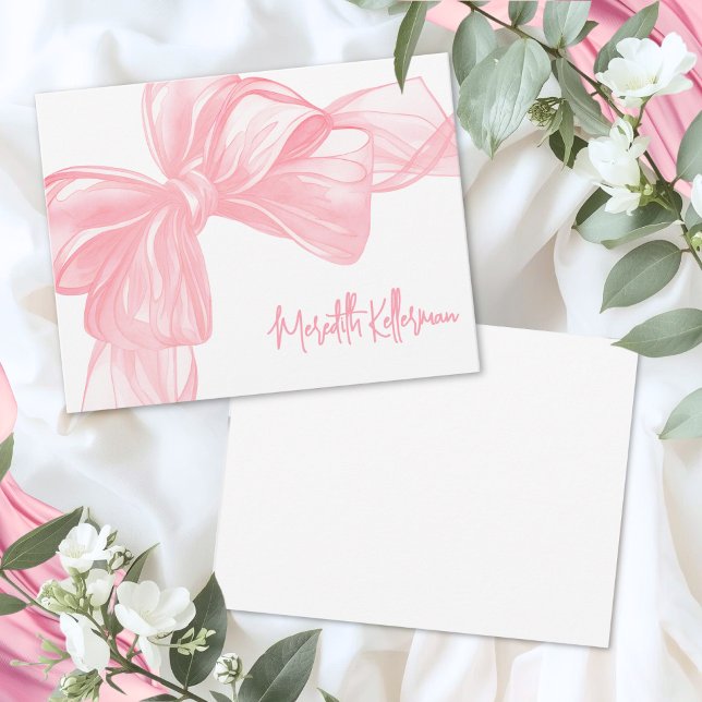Personalized Elegant Pink Bow Note Card (Personalized Elegant Pink Bow Thank You Note Card )