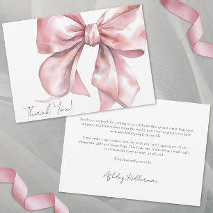 Personalized Elegant Pink Bow Thank You Card
