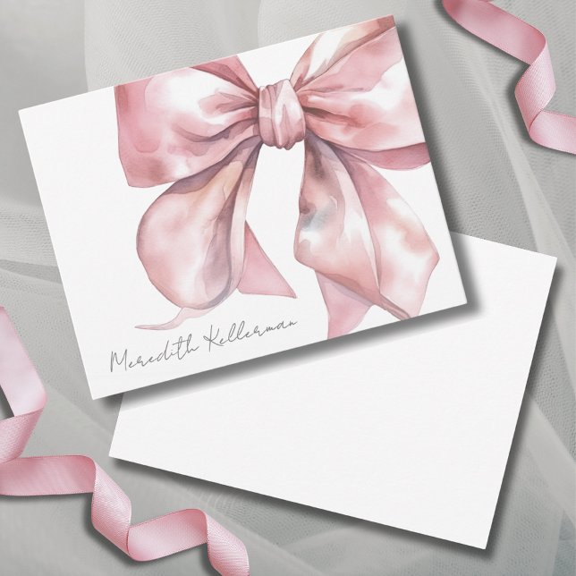 Personalized Elegant Pink Bow Thank You Note Card (Personalized Elegant Pink Bow Thank You Note Card)