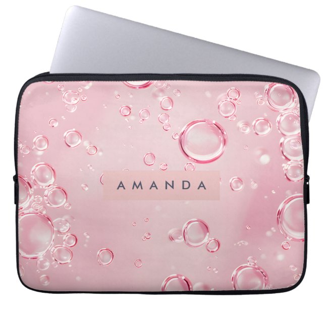 Personalized Elegant Pink Bubble Aesthetic Laptop Sleeve (Front)