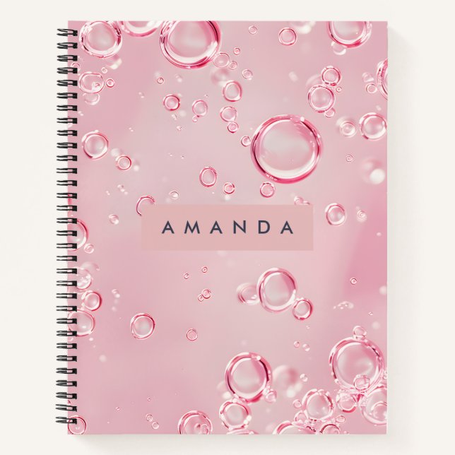 Personalized Elegant Pink Bubble Aesthetic Notebook (Front)