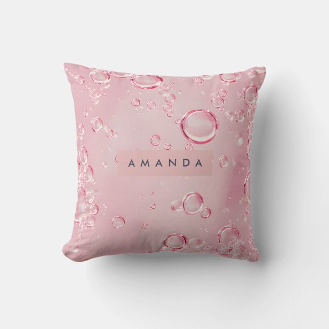 Personalized Elegant Pink Bubble Aesthetic Throw Pillow (Front)