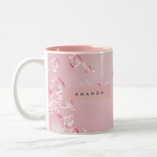 Personalized Elegant Pink Bubble Aesthetic Two-Tone Coffee Mug (Left)