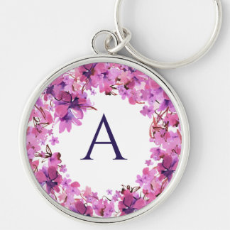 Personalized Elegant Pink Floral Monogram Keychain