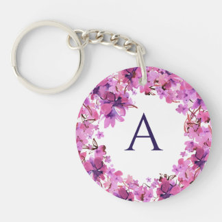 Personalized Elegant Pink Floral Monogram Keychain