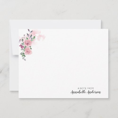 Personalized Elegant Pink Floral Rose Watercolor Note Card