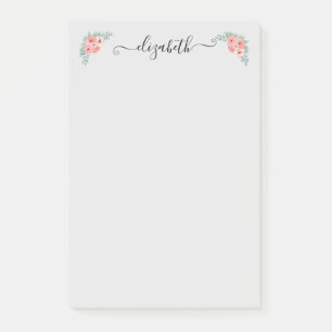 Personalized Elegant Pink Floral Script Post-it Notes