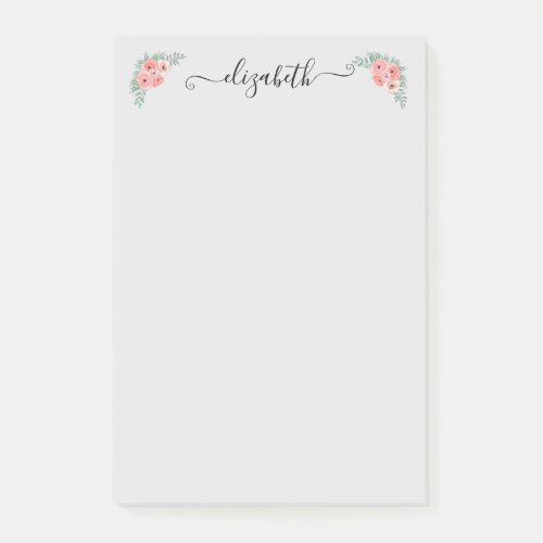 Personalized Elegant Pink Floral Script  Post_it Notes