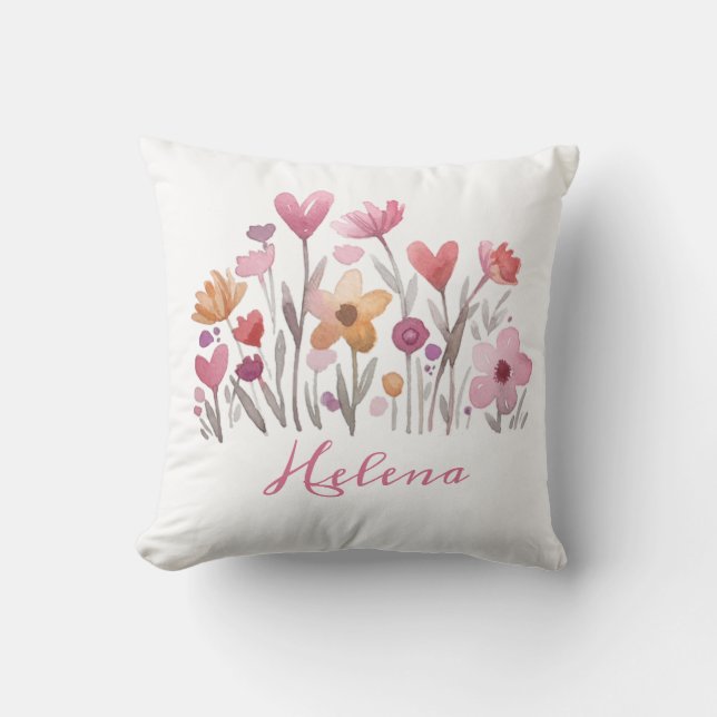 Personalized Elegant Pink Floral Throw Pillow (Front)