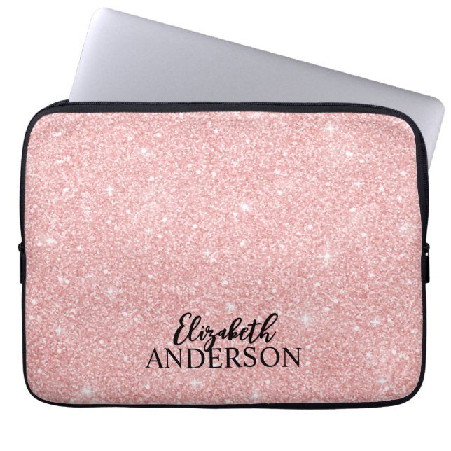 Personalized Elegant Pink Glitter Laptop Sleeve (Front)