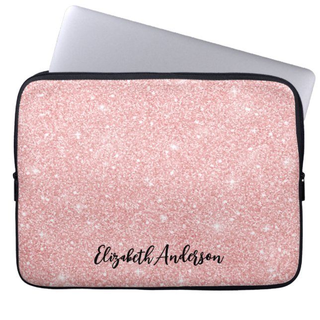 Personalized Elegant Pink Glitter Laptop Sleeve (Front)