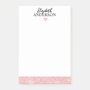Personalized Elegant Pink Glitter Post-it Notes