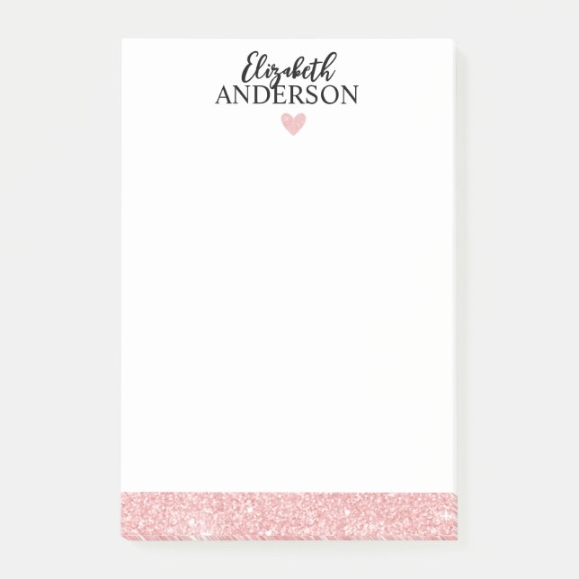 Personalized Elegant Pink Glitter Post-it Notes (Front)