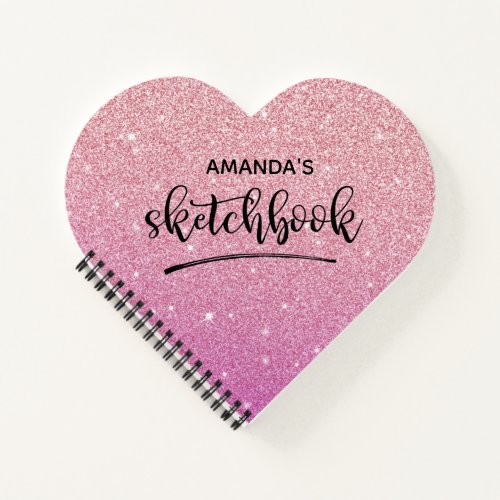 Personalized Elegant Pink Glitter Sketchbook Note Notebook