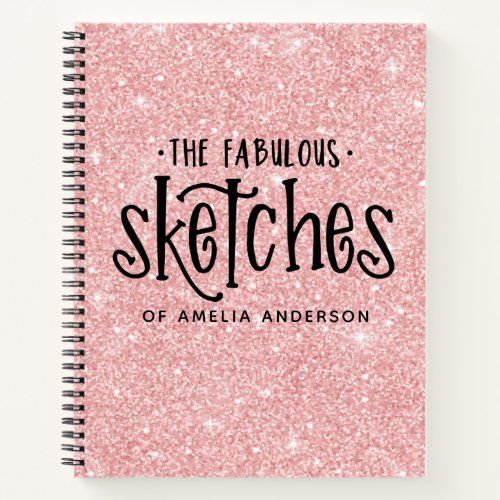 Personalized Elegant Pink Glitter Sketchbook Noteb Notebook