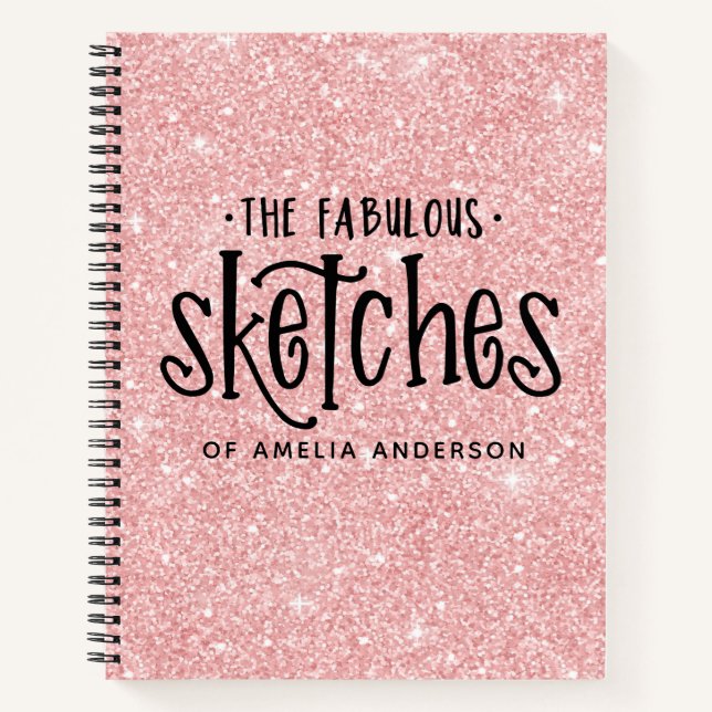 Personalized Elegant Pink Glitter Sketchbook Noteb Notebook (Front)