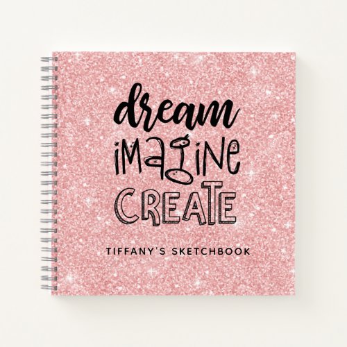 Personalized Elegant Pink Glitter Sketchbook Notebook