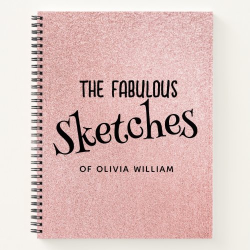 Personalized Elegant Pink Glitter Sketchbook  Notebook