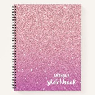 Personalized Elegant Pink Glitter Sketchbook Notebook