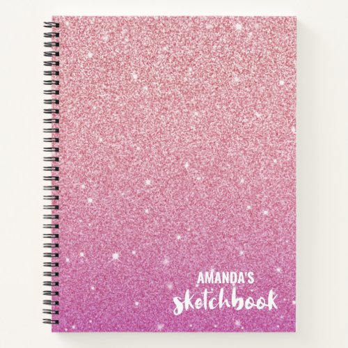  Personalized Elegant Pink Glitter Sketchbook Notebook