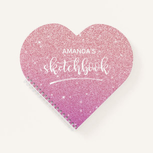 Personalized Elegant Pink Glitter Sketchbook Notebook