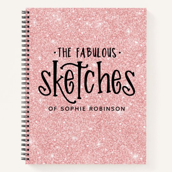 Personalized Elegant Pink Glitter Sketchbook Notebook
