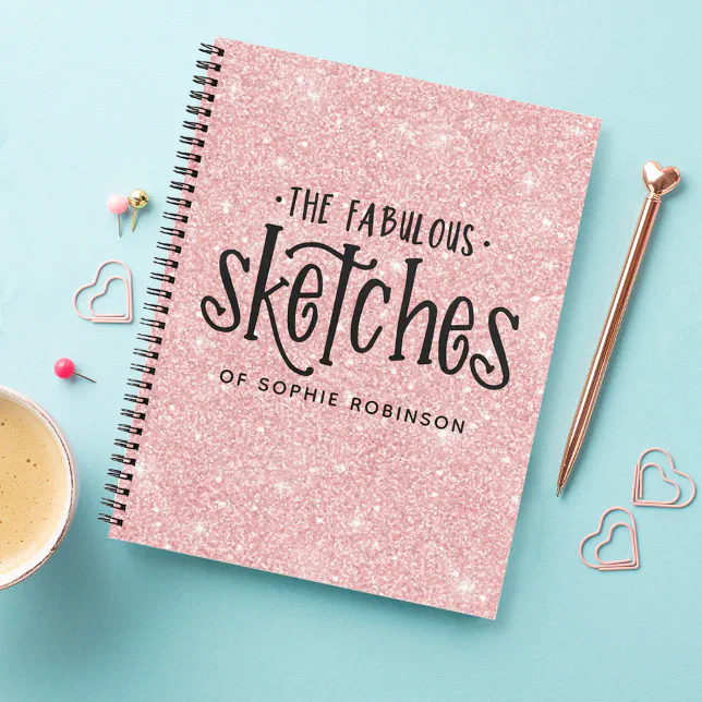 Personalized Elegant Pink Glitter Sketchbook Notebook Zazzle