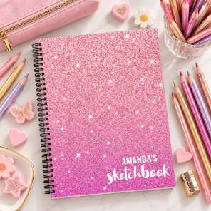 Personalized Elegant Pink Glitter Sketchbook Notebook