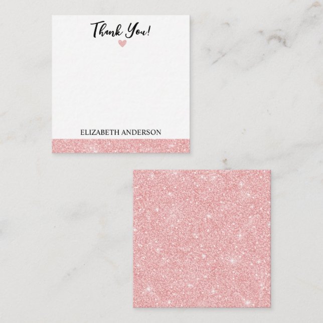 Personalized Elegant Pink Glitter Thank You Note Card (Front/Back)