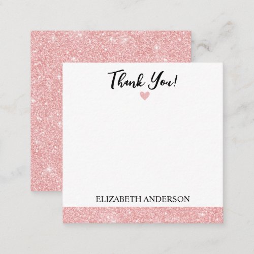 Personalized Elegant Pink Glitter Thank You Note Card