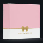 Personalized Elegant Pink Gold Bow  3 Ring Binder<br><div class="desc">This elegant and feminine 3 ring binder features pink and white with decorative gold color bow divider. Personalize with your name,  company name or text of your choice.
This binder comes in three different sizes and two inside color options.</div>