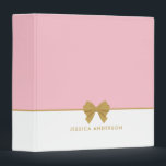 Personalized Elegant Pink Gold Bow  3 Ring Binder<br><div class="desc">This elegant and feminine 3 ring binder features pink and white with decorative gold color bow divider. Personalize with your name,  company name or text of your choice.
This binder comes in three different sizes and two inside color options.</div>