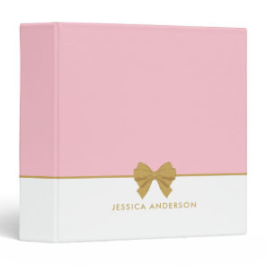 Personalized Elegant Pink Gold Bow 3 Ring Binder