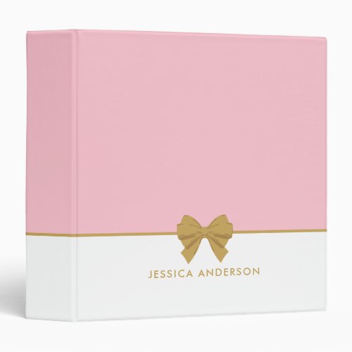 Personalized Elegant Pink Gold Bow  3 Ring Binder