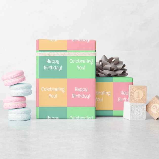 Personalized, Elegant Pink Green, Yellow Birthday Wrapping Paper (Baby Shower)