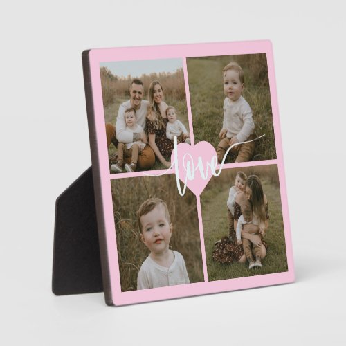Personalized elegant pink heart Family photo Plaque