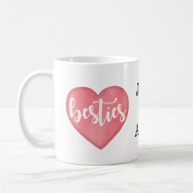 Personalized Elegant Pink  Heart For Besties  Coffee Mug (Left)