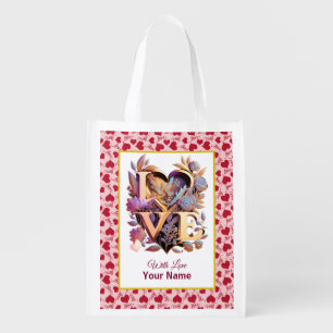 Personalized Elegant Pink Hearts Grocery Bag