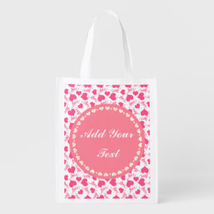 Personalized Elegant Pink Hearts Grocery Bag