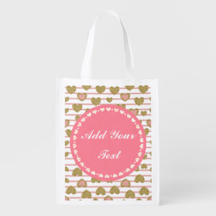 Personalized Elegant Pink Hearts Grocery Bag