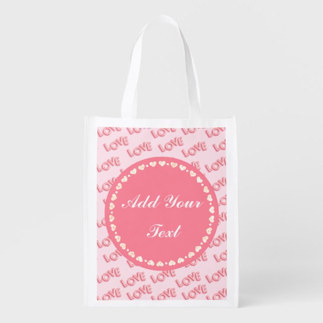 Personalized Elegant Pink Hearts Grocery Bag (Front)