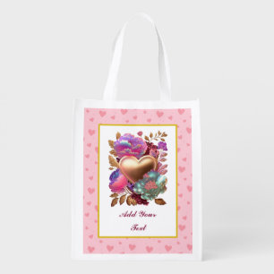 Personalized Elegant Pink Hearts Grocery Bag