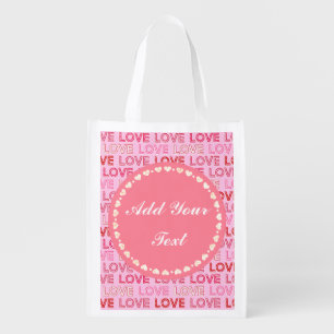 Personalized Elegant Pink Hearts Grocery Bag